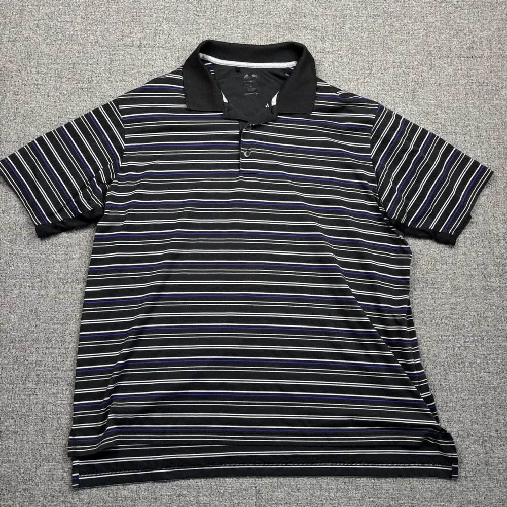 Adidas Golf ClimaCool‎ Mens XL Black Striped Short Sleeve Polo Shirt X22480